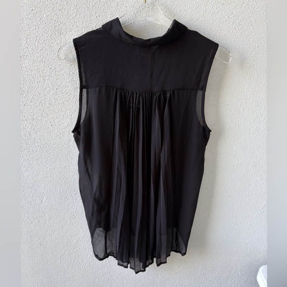 Sparkle & Fade Sheer Sleeveless Button up Pleated Black Top Hi Low Hem Goth - Picture 2 of 11
